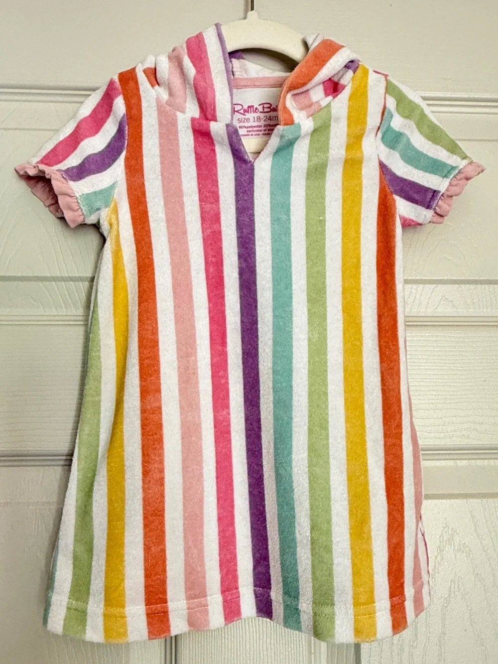 Ruffle Butts Rainbow Stripe Hooded Swim Cover Up - 18-24 months